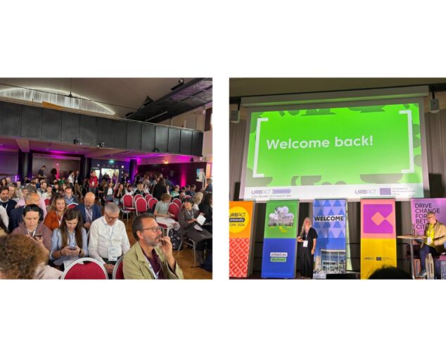 La MACMA se forma en la URBACT University 2026 en Irlanda para atraer población, talento y nuevas oportunidades a la comarca 4 Imagen: Collage de dos fotografías que muestran al público asistente en un auditorio y el escenario principal con una pantalla y ponente en la URBACT University en Cork.