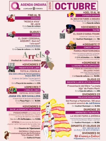 Agenda Cultural de Ondara – Octubre 2026