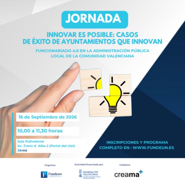 Imagen: Cartel informativo de la jornada 'Innovar es posible' que se celebrará el 16 de septiembre de 2026 en Xàbia.