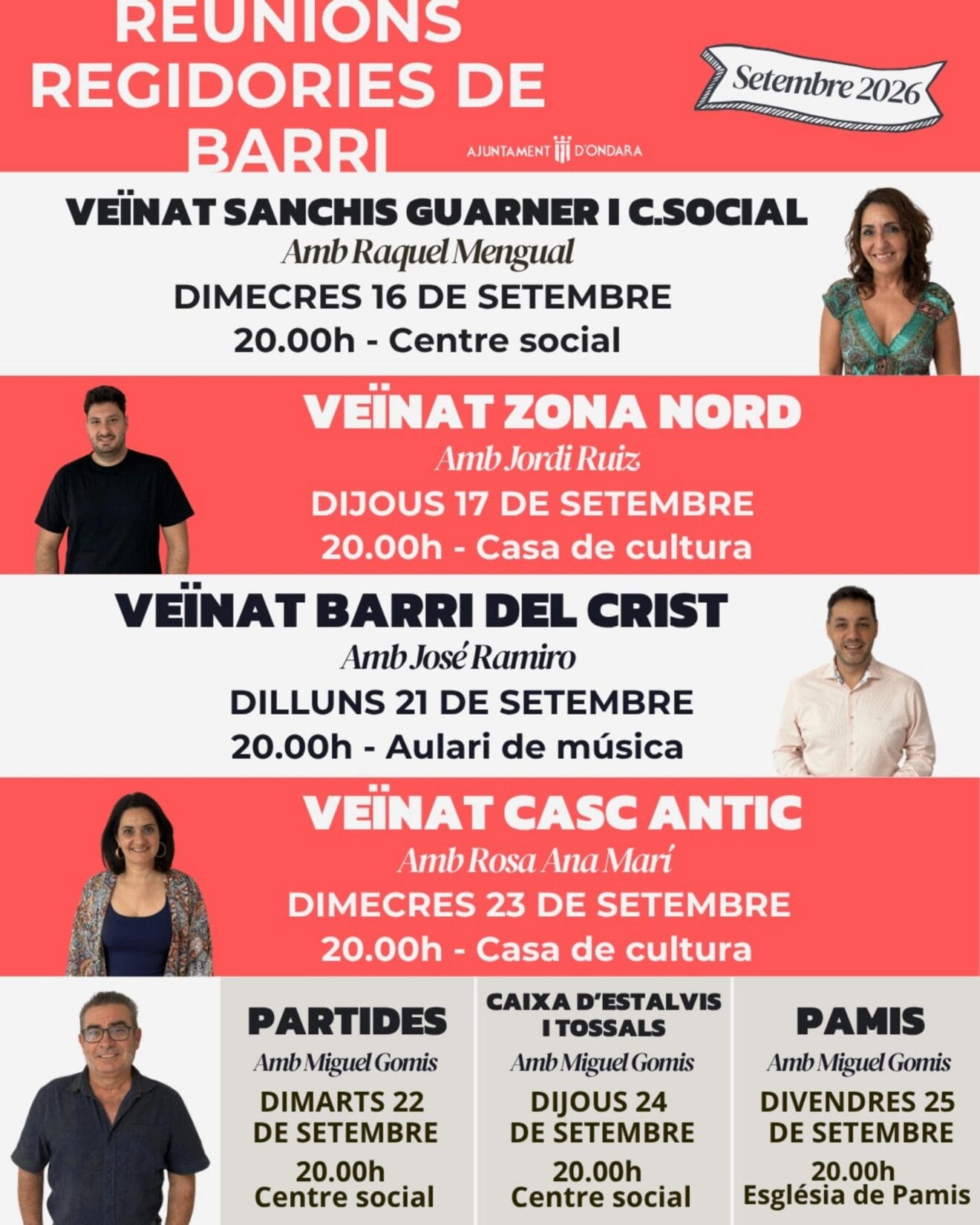 Infografía del calendario de reuniones vecinales de Ondara