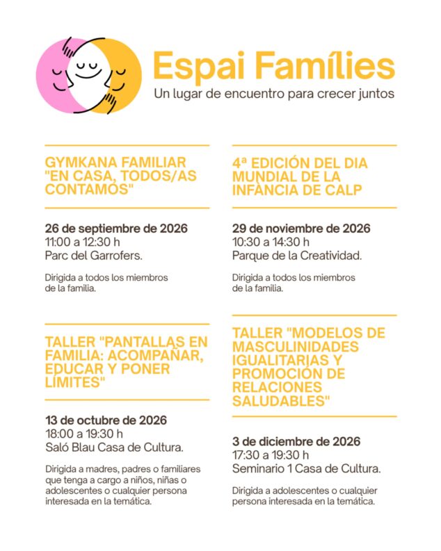 Imagen: Cartel con el programa de actividades de 'Espai Famílies' del Ayuntamiento de Calp.