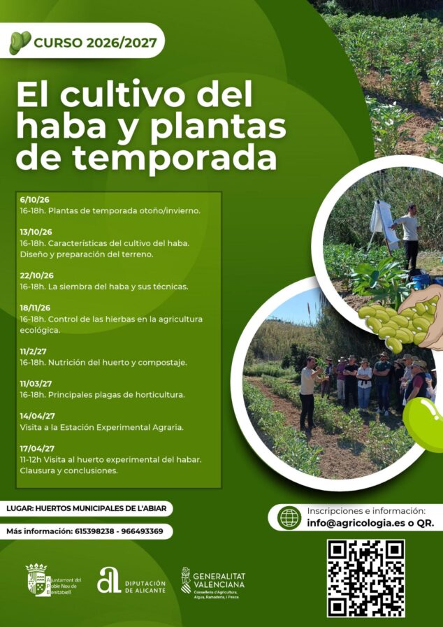 Benitatxell impulsa su futuro agrícola con nueva formación sobre la fava poblera y los cultivos de temporada 2 Imagen: Cartel del curso 'El cultivo del haba y plantas de temporada' en Benitatxell.