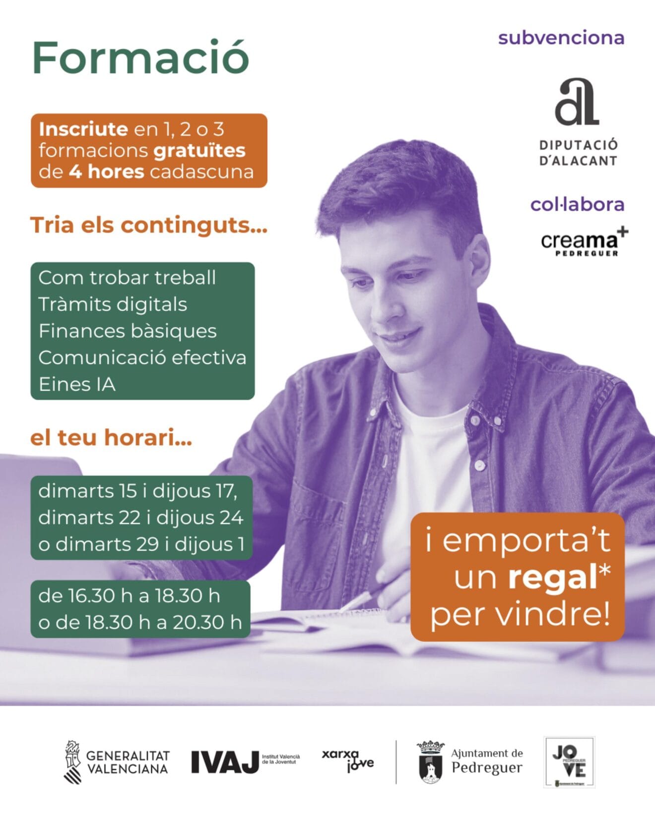 Cartel de los talleres de formación de Pedreguer Jove