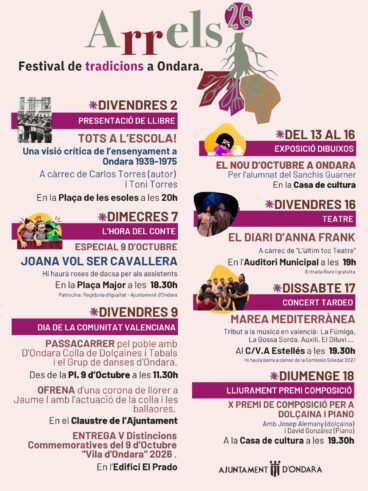 Cartel Programación Festival Arrels Ondara 2026