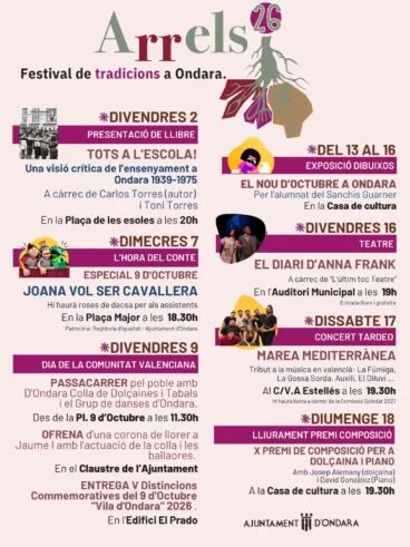 Cartel Programación Festival Arrels Ondara 2026