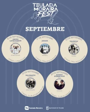 Cartel con la programación de conciertos de septiembre del Teulada Moraira Fest