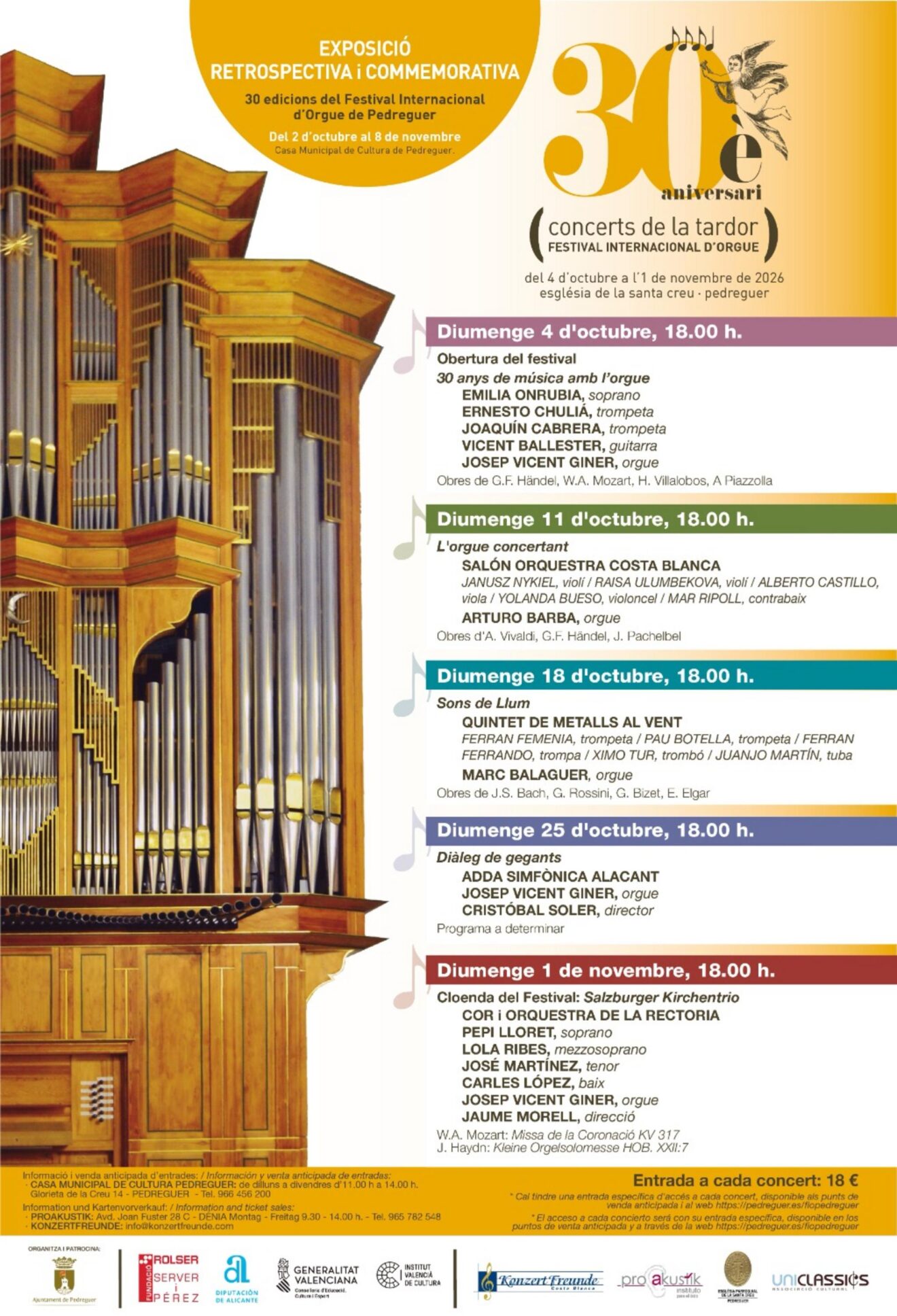 Cartell de la 30a edició del Festival Internacional d'Orgue de Pedreguer