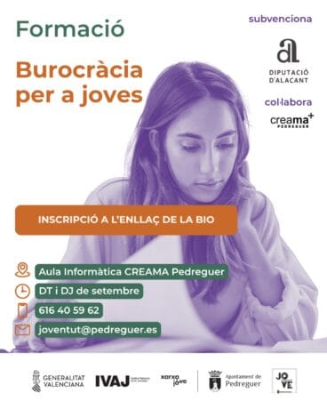 Cartell del taller ‘Burocràcia per a joves’ a Pedreguer