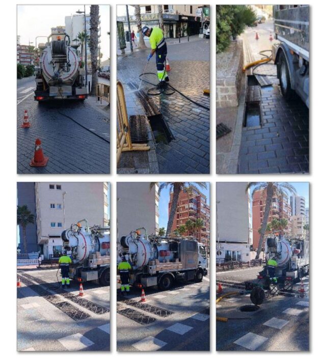 El Ayuntamiento de Calp interviene en 77 calles para asegurar el drenaje pluvial 1 Imagen: Collage de imágenes de la limpieza de imbornales y alcantarillado en Calp.
