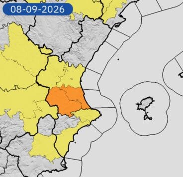 Mapa de avisos meteorológicos AEMET para la Comunidad Valenciana el 8 de septiembre de 2026