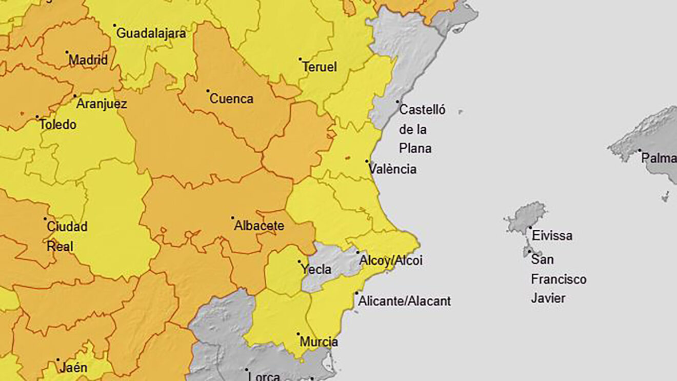 Mapa de avisos activos de la AEMET el viernes 4 septiembre 2026 en la Comunitat Valenciana