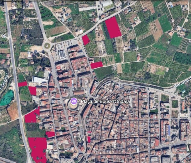Mapa de Ondara con la ubicación de los nuevos aparcamientos públicos