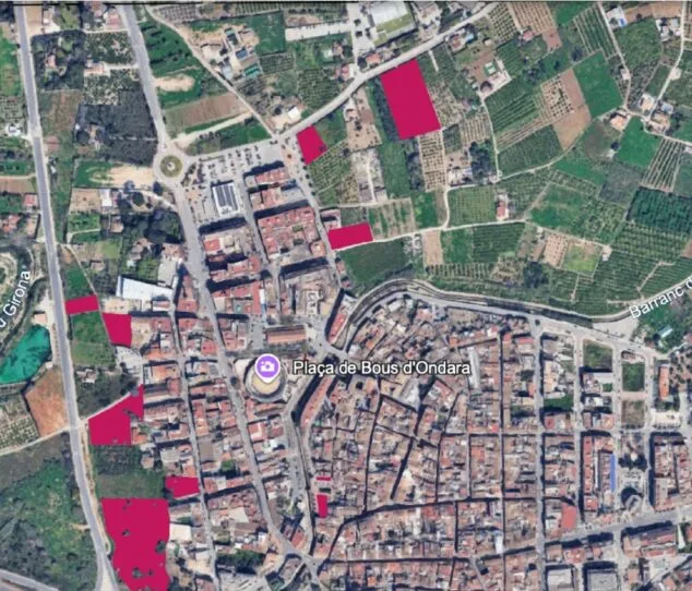 Imagen: Mapa de Ondara con la ubicación de los nuevos aparcamientos públicos