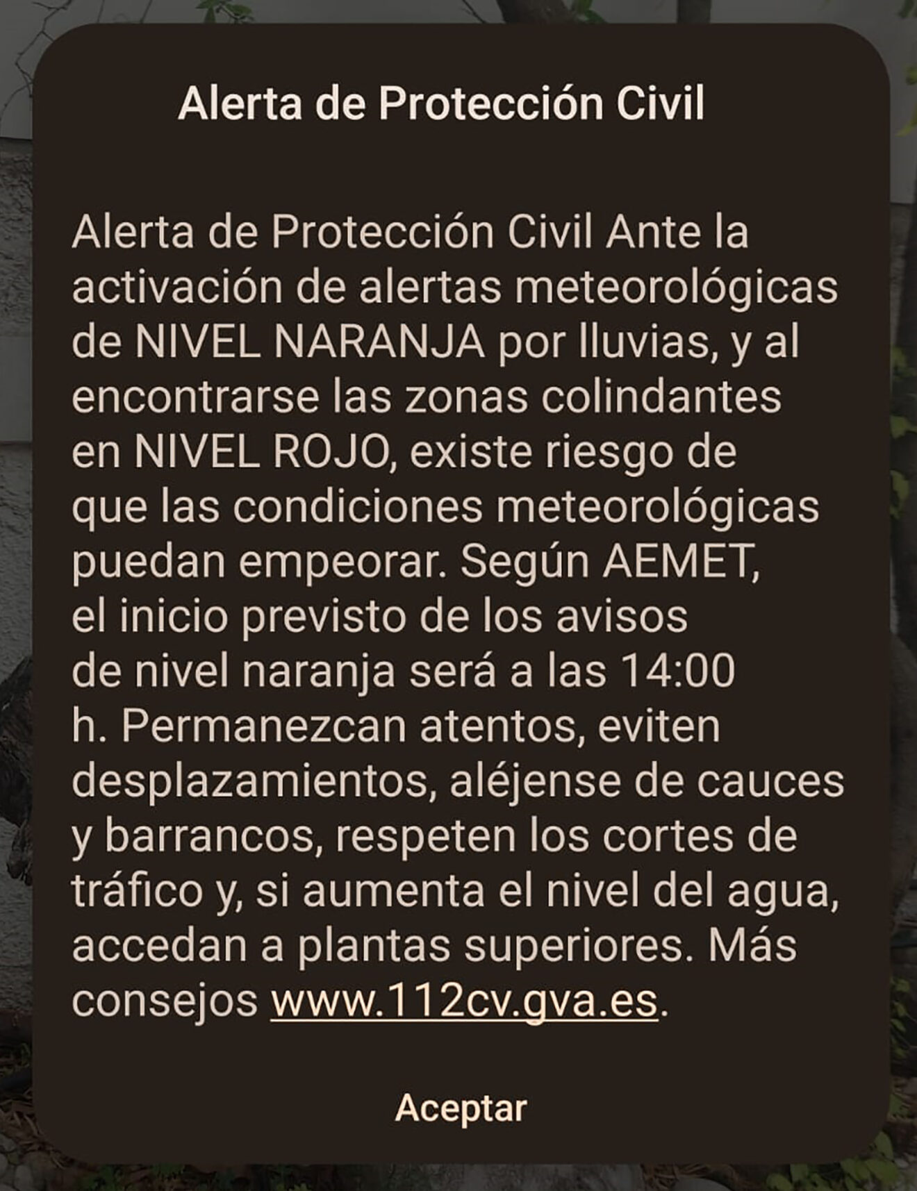 Aviso de Es-Alert recibido en la Marina Alta