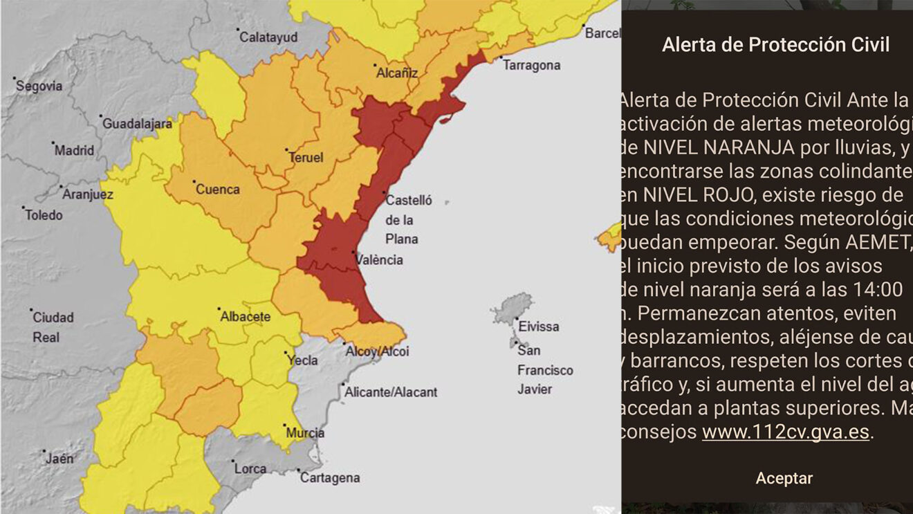 Avisos activos en la Comunitat Valenciana el jueves 1 de octubre y Es-Alert