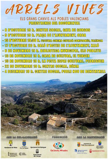 Calendario de presentaciones de ‘Arrels Vives’ en los municipios protagonistas de la Marina Alta