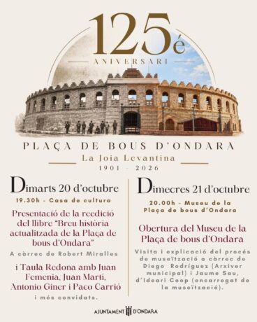 Cartel conmemorativo 125 aniversario Plaza de Toros de Ondara