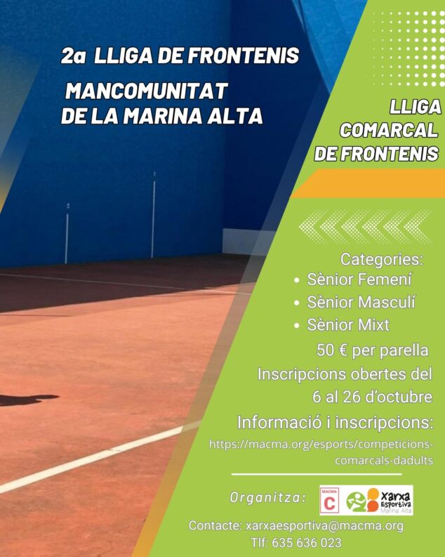 Imagen: Cartel de la 2a Lliga Comarcal de Frontenis Mancomunitat de la Marina Alta