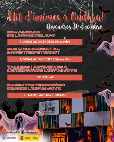 Cartel informativo con los cambios en la programación de la Nit d’Ànimes de Ondara