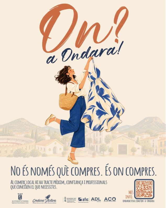 Imagen: Ilustración del cartel de la campaña de comercio local "On? A Ondara!".