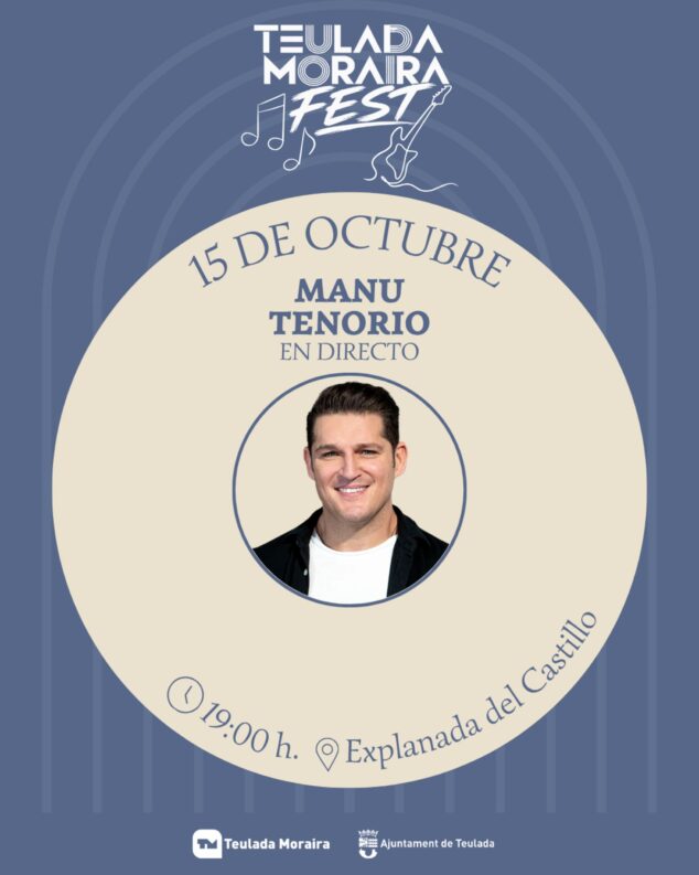 Imagen: Cartel del Teulada Moraira Fest anunciando el concierto de Manu Tenorio el 15 de octubre a las 19:00 h en la Explanada del Castillo.