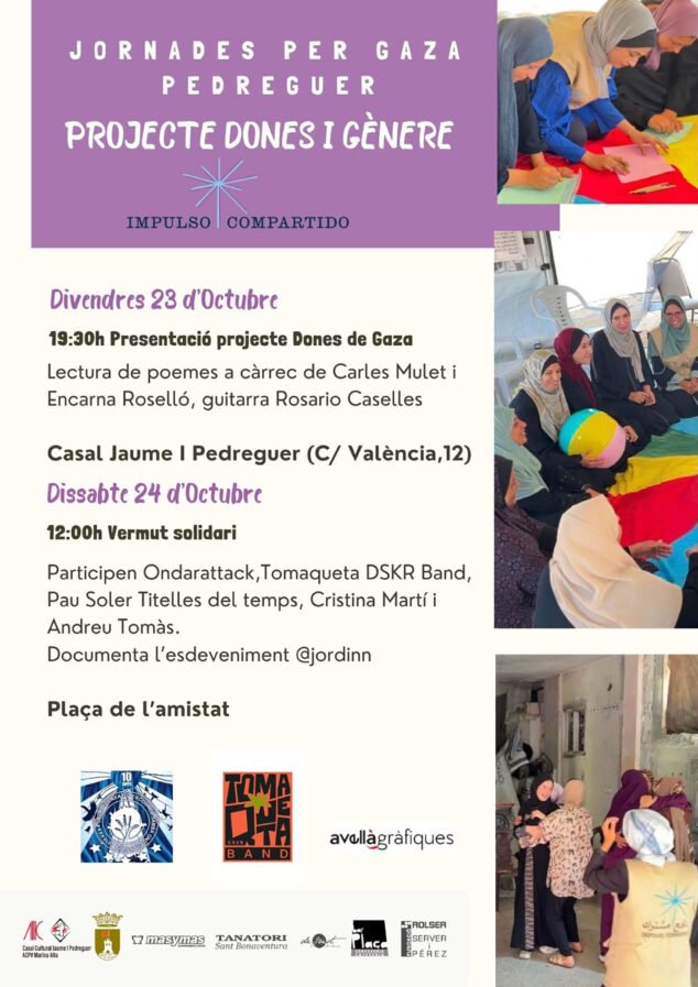 Poesía, música y el proyecto Dones de Gaza centrarán les «Jornades per Gaza» en Pedreguer 1 Imagen: Cartel de les Jornades per Gaza en Pedreguer