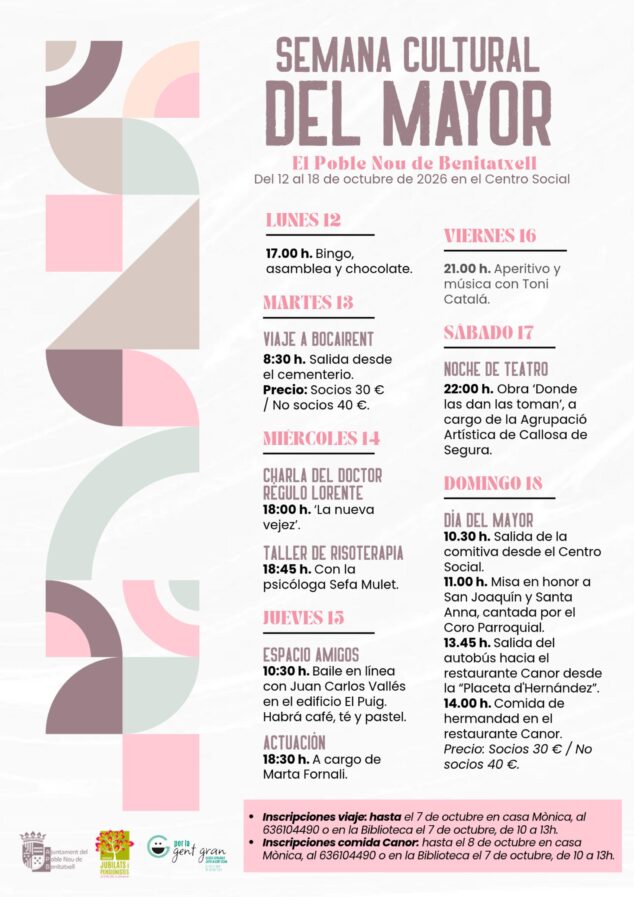 Cartel informativo de la Semana Cultural del Mayor en Benitatxell con el programa de actividades y horarios.