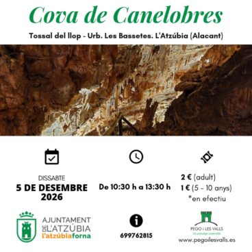 Cartel informativo de la visita a la Cova de Canelobres el 5 de diciembre de 2026