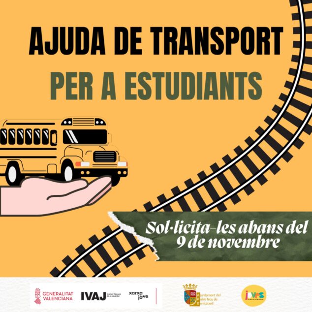 El Poble Nou de Benitatxell destina 4.500 euros a sus ayudas al transporte para estudiantes 1 Imagen: Infografía anunciando ayudas de transporte para estudiantes, plazo hasta el 9 de noviembre.