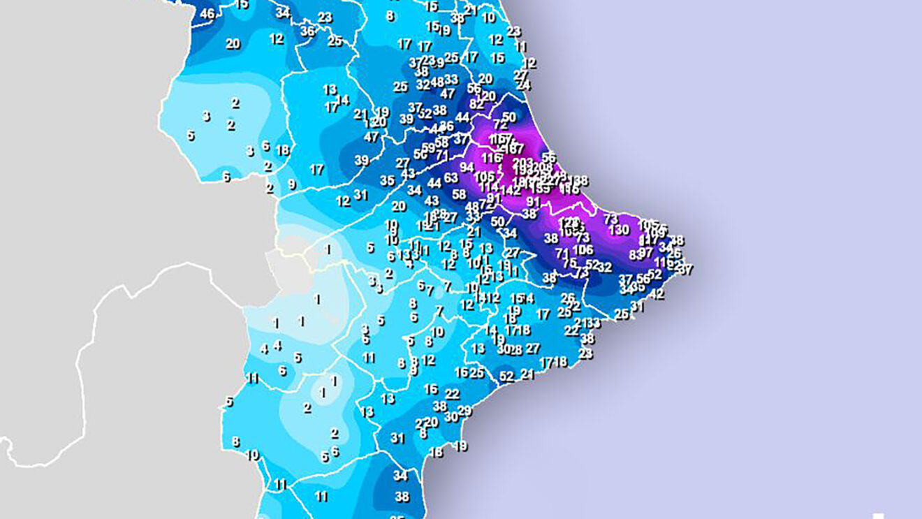 Mapa de precipitación acumulada de Avamet en la Marina Alta a día 18 de octubre 2026 a las 15.22 horas