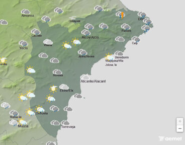 Mapa de predicción de la AEMET en Alicante para el sábado 3 de cotubre a las 12.00 horas
