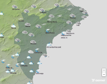 Mapa de predicción de la AEMET en Alicante para el viernes 2 de cotubre a las 22.00 horas