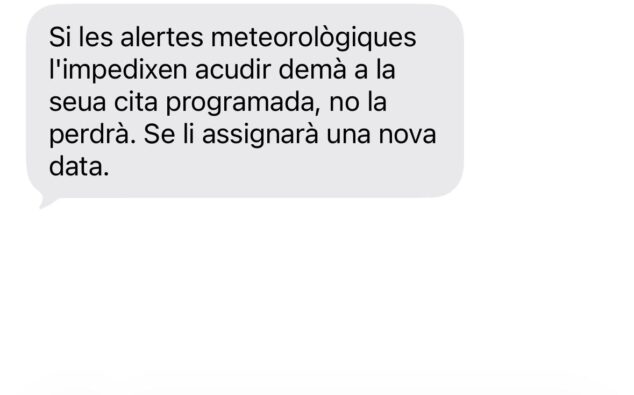 Sanidad reprograma las citas médicas en los municipios afectados por la DANA Adam 1 Imagen: Mensaje enviado por Sanidad a la ciudadanía