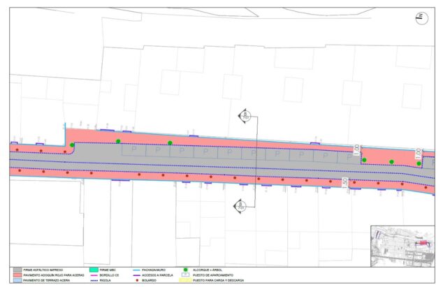 El Verger invierte más de 411.000 euros en la renovación integral de las calles Sant Antoni, Mestre Palau y Escorxador 3 Plano técnico del proyecto de reurbanización de calles en El Verger, mostrando la distribución de pavimentos, aparcamientos y zonas verdes.