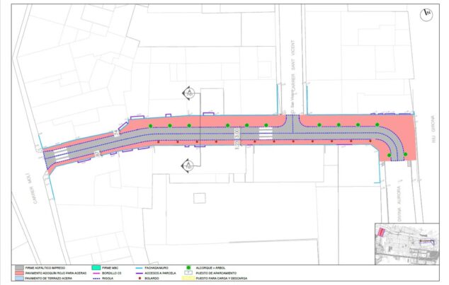 El Verger invierte más de 411.000 euros en la renovación integral de las calles Sant Antoni, Mestre Palau y Escorxador 4 Plano técnico de un proyecto de reurbanización de calles en El Verger mostrando nuevas aceras y zonas verdes.