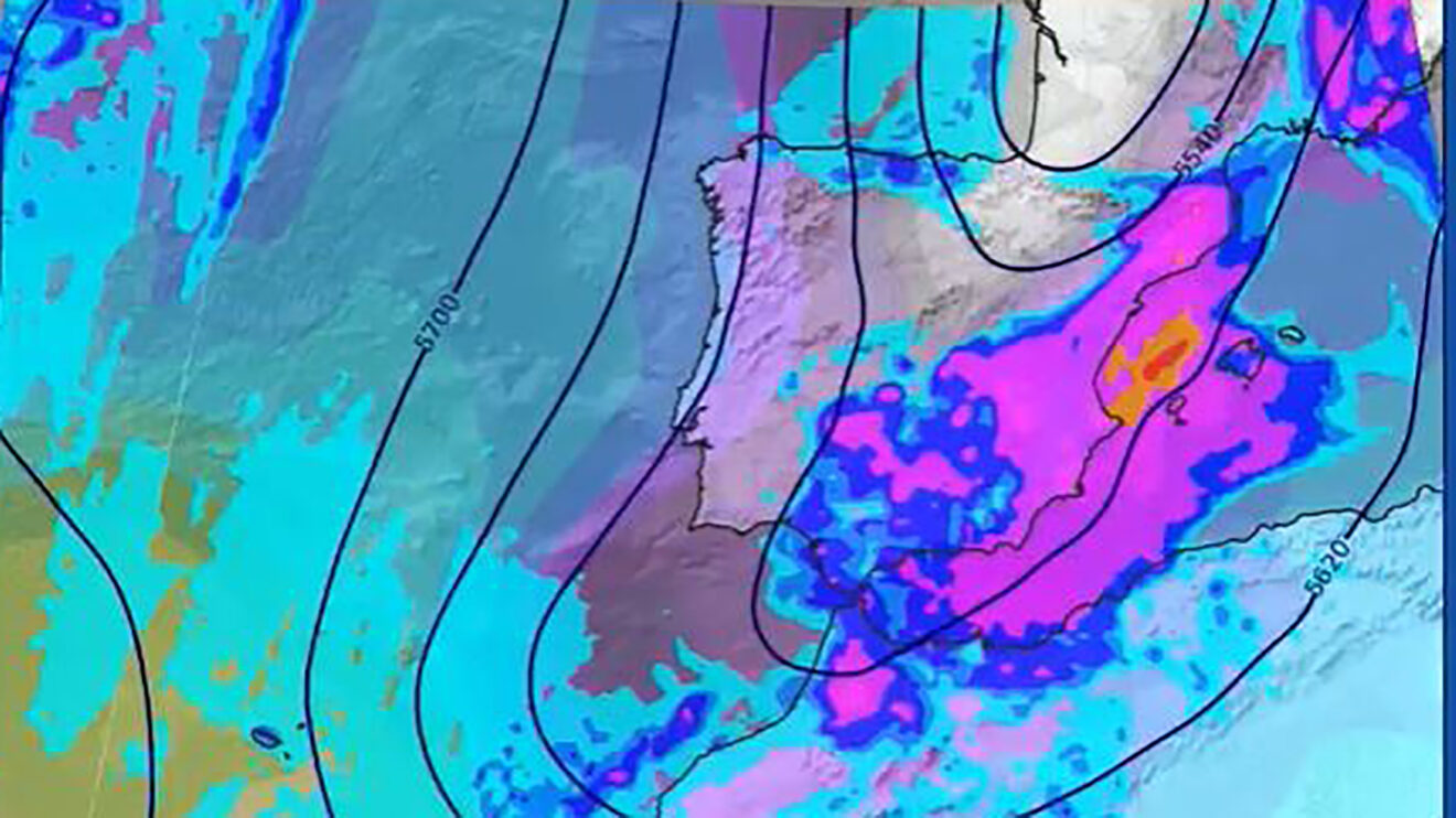 Mapa meteorològic de la península Ibèrica relacionat amb la possible DANA.