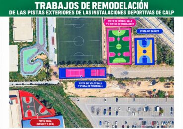 Vista aérea de las pistas deportivas exteriores de Calp en proceso de remodelación.