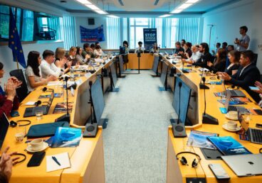 Vista general de la sala en Bruselas donde se abordaron los efectos de la acuicultura industrial
